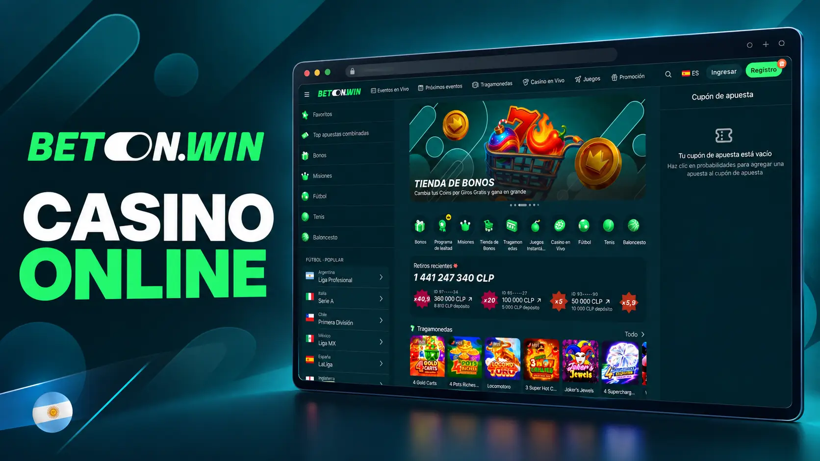 BetOnWin Argentina con Tragamonedas y Mesas de Casino en Vivo